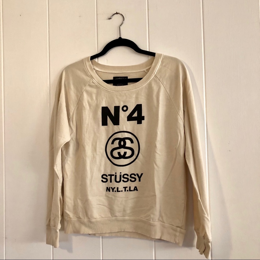 Stussy No 4 Cream Sweatshirt Size Medium